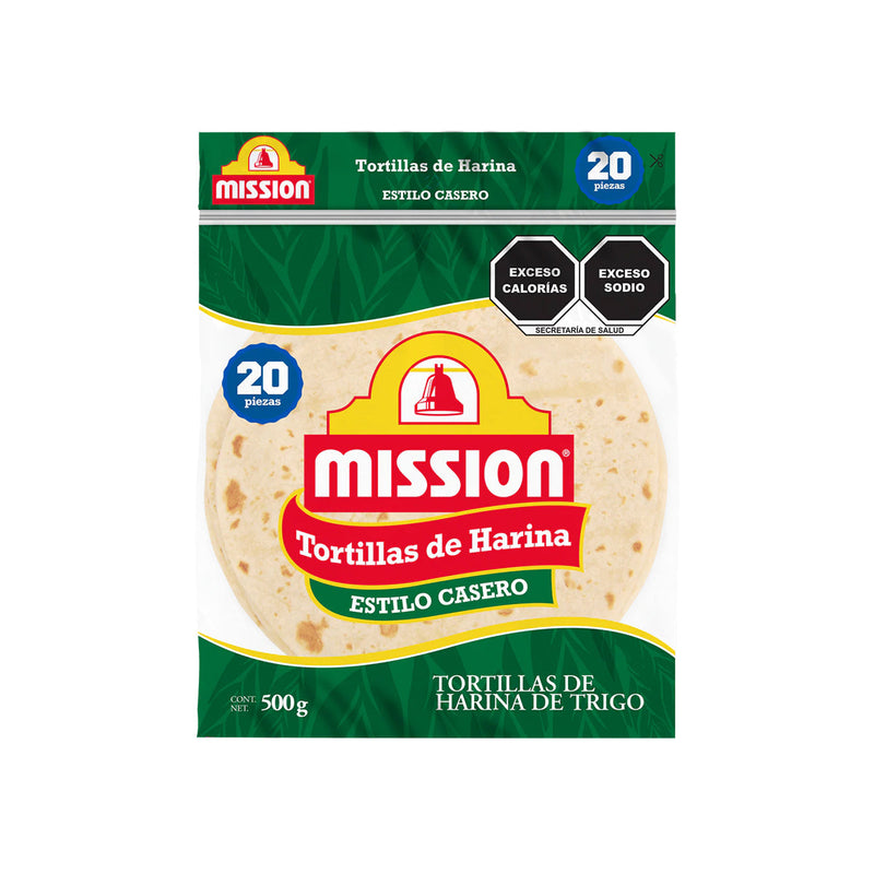 Tortilla de harina de trigo Casera Mission 500 g 20 piezas